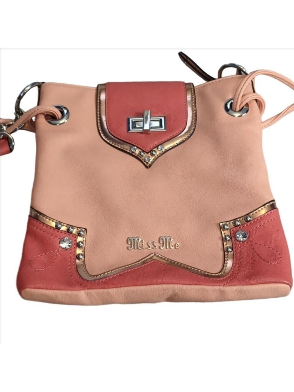 Miss me pink and coral crossbody handbag